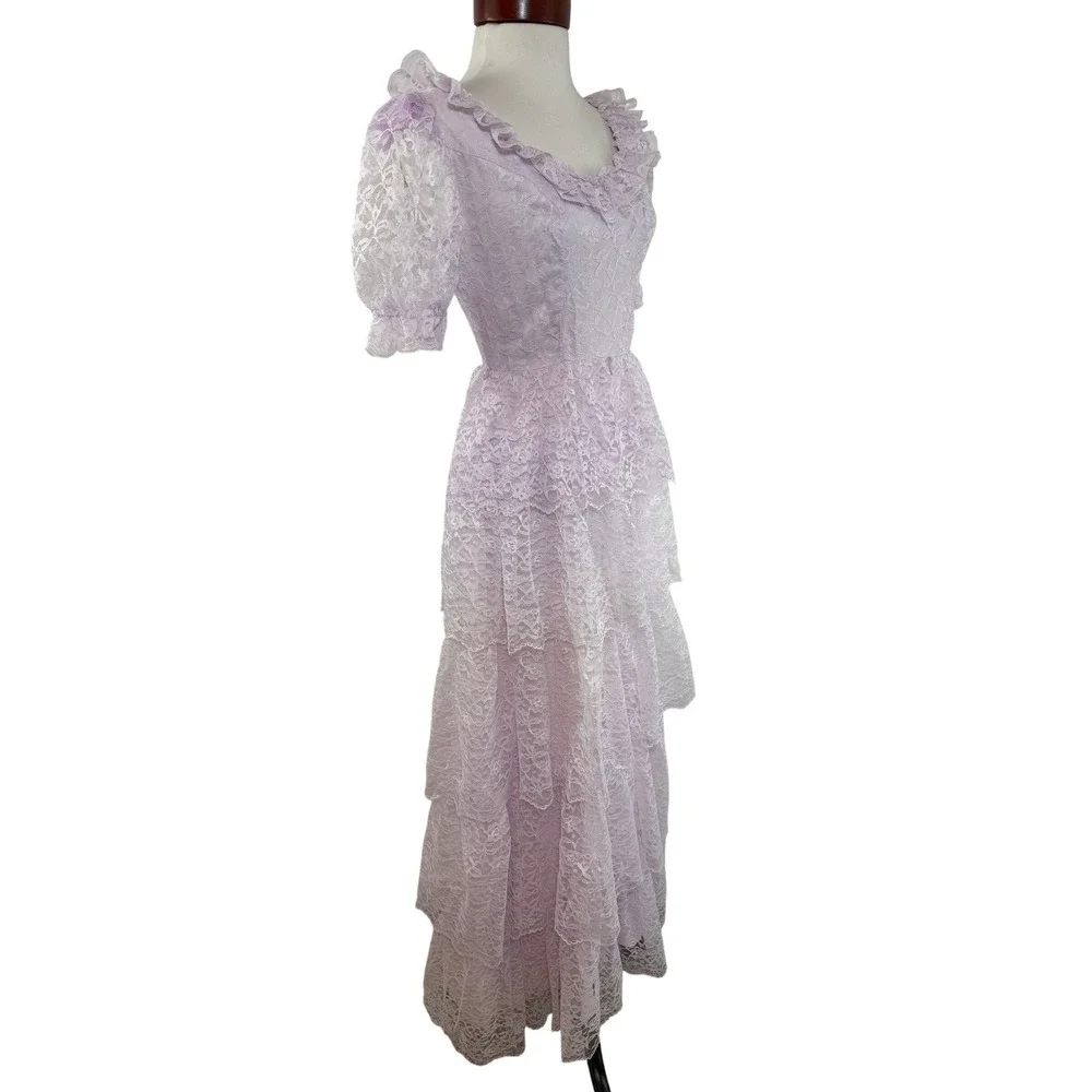 Vintage ILGWU Pink Lace Prairie Dress Made USA Coquette Fairycore Cottage 5 - Picture 7 of 16